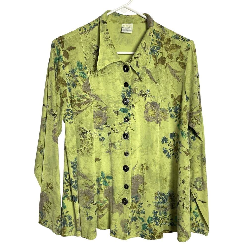Vintage CMC by‎ Color Me Cotton Blouse Top Womens M Green Floral A Line USA